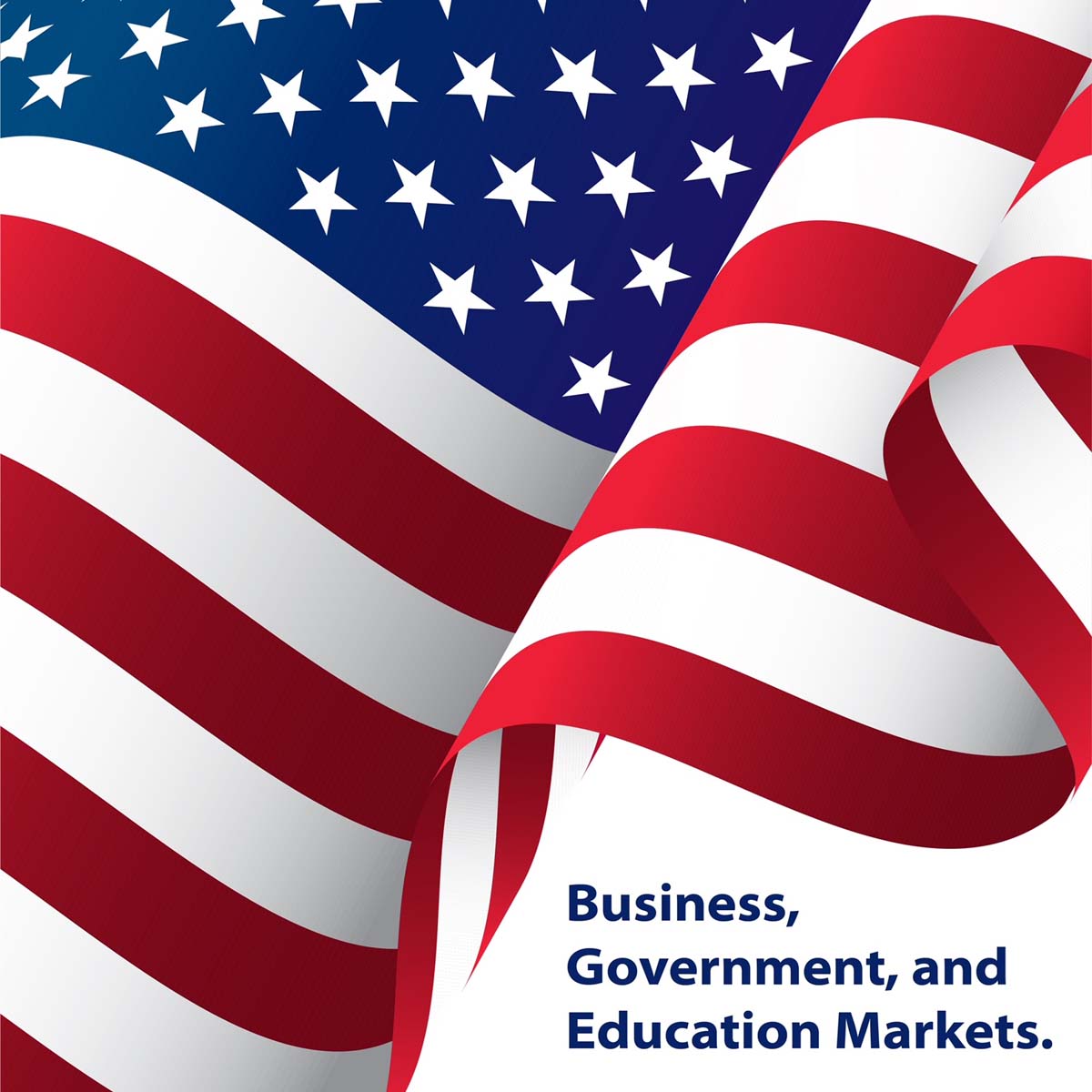 An American Flag with the words Business, Government, and Education Markets